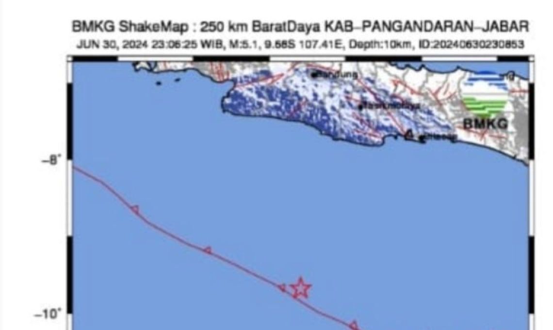 Gempa Berkekuatan 5,1 Mengguncang Pangandaran Jawa Barat